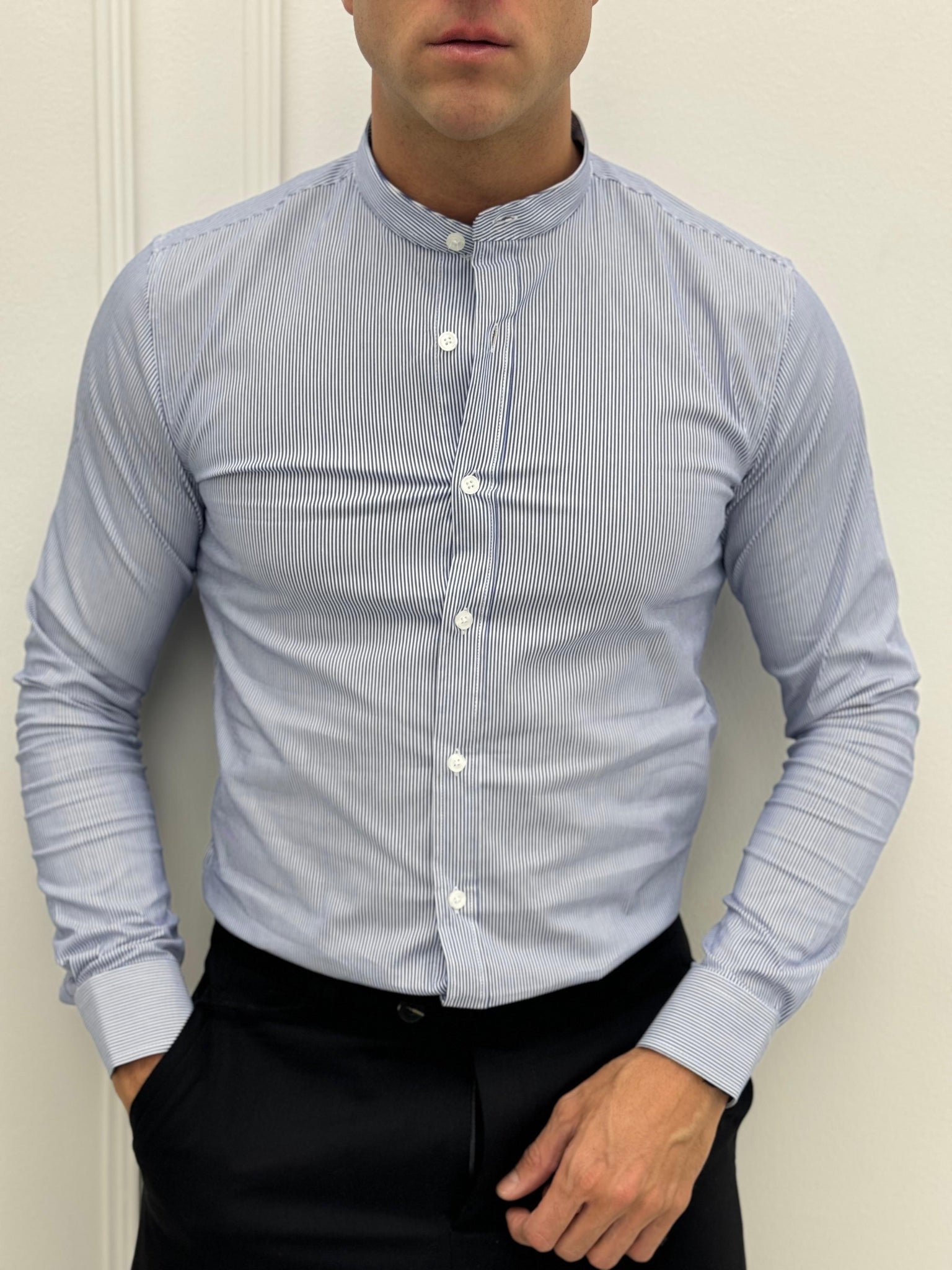 CAMICIA CLASSICA RIGHE COREANA - Tg.S Rossa