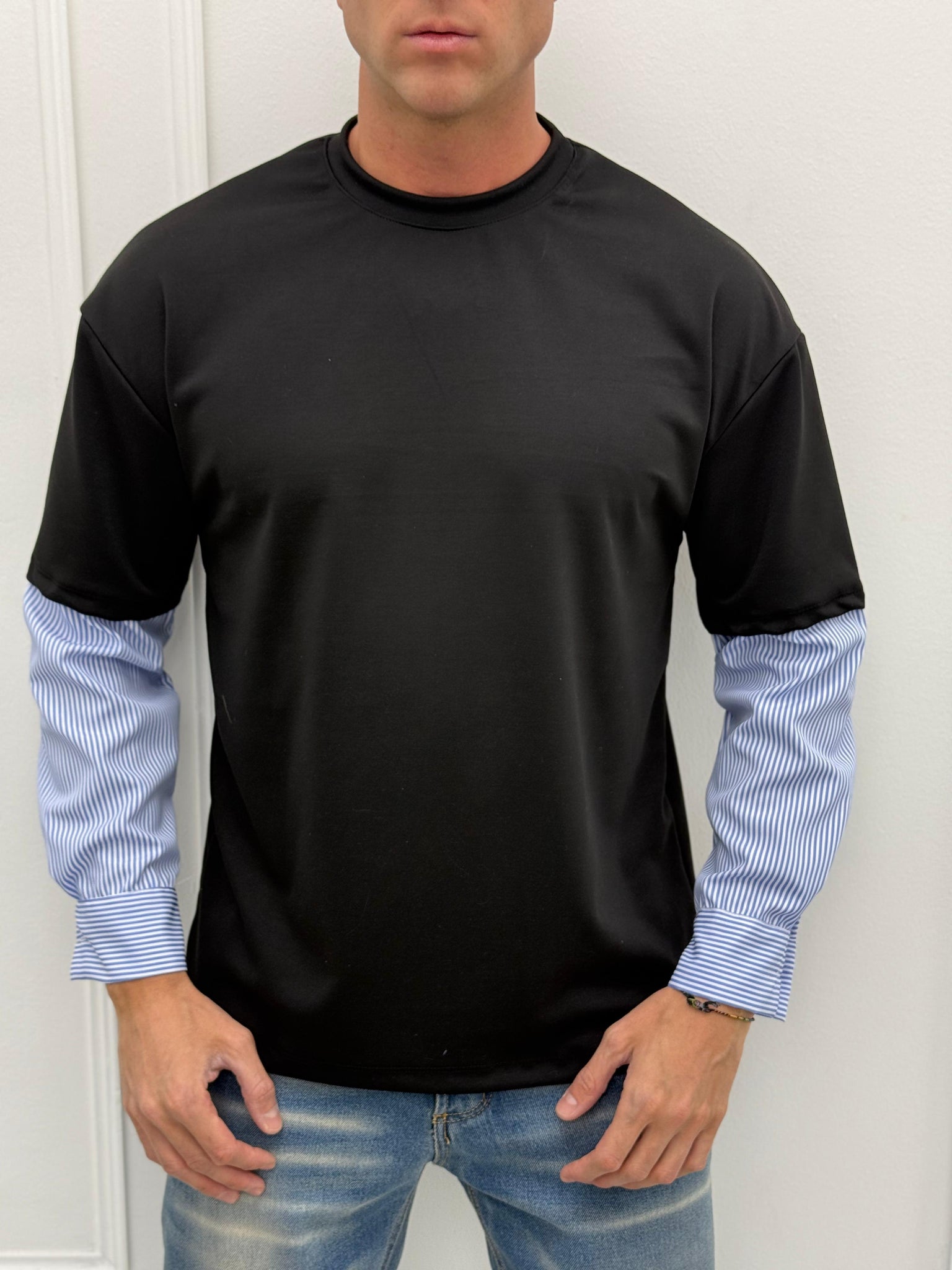 T-SHIRT DOPPIA MANICA CAMICIA - Colore Nero