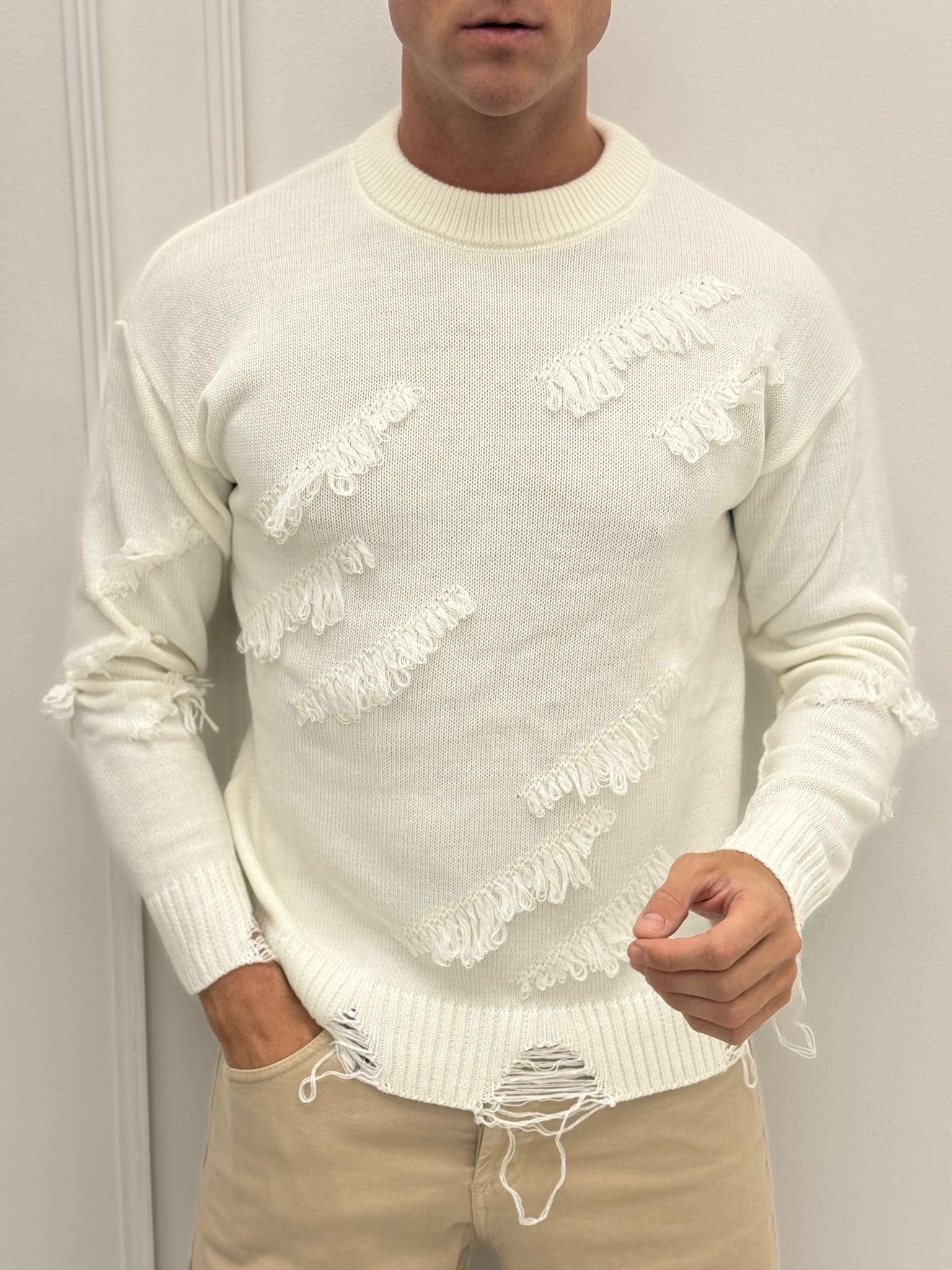 MAGLIONE SFRANGIATO LANA - ultimo XL nero
