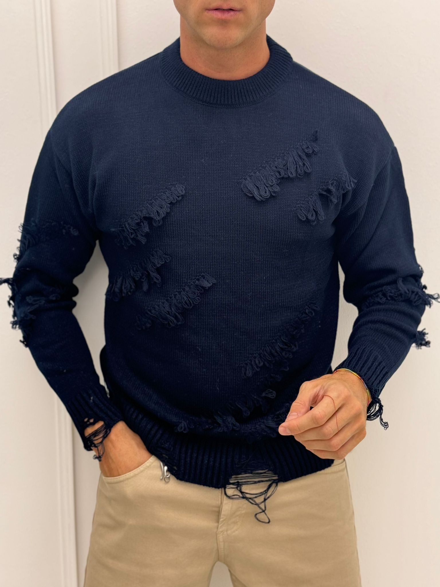 MAGLIONE SFRANGIATO LANA - ultimo XL nero