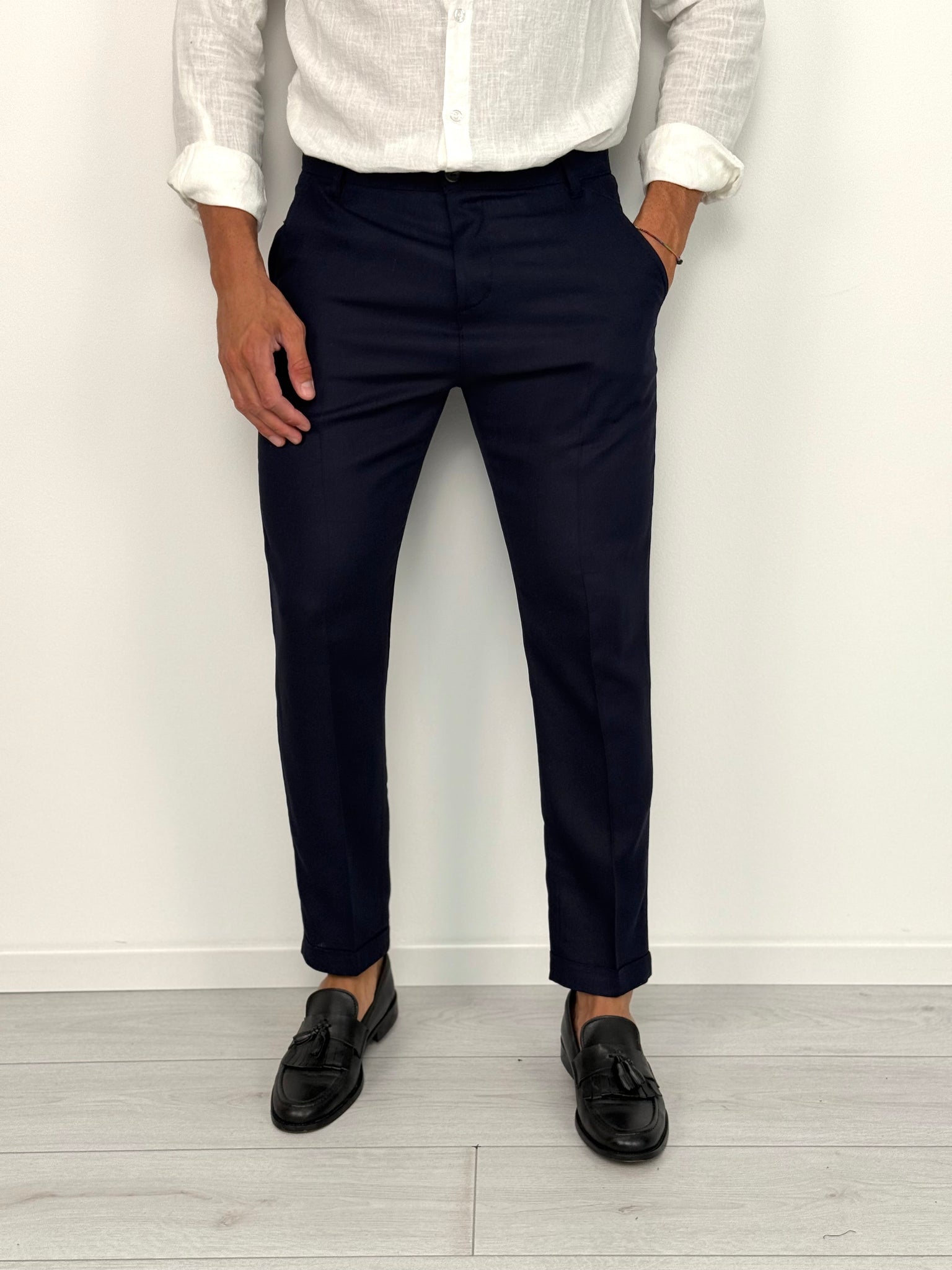 PANTALONE LINO MOD CAPRI RISVOLTINO - Colori Beige e Cammello