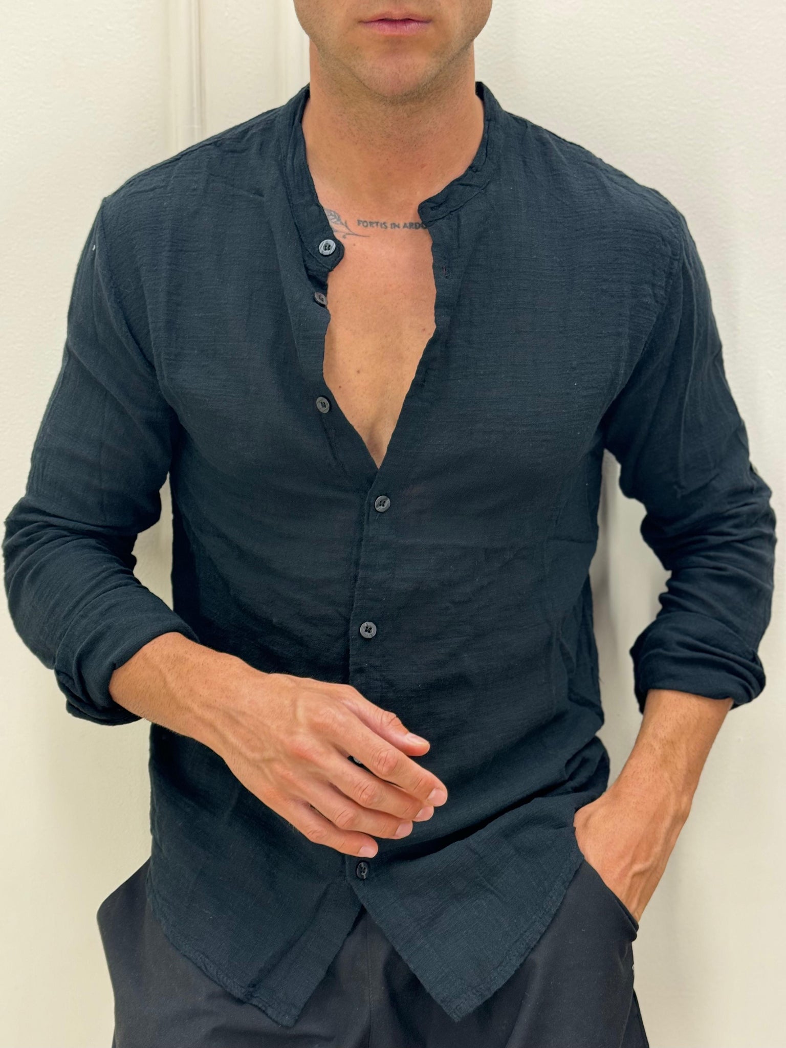 CAMICIA COTONE EFFETTO LINO