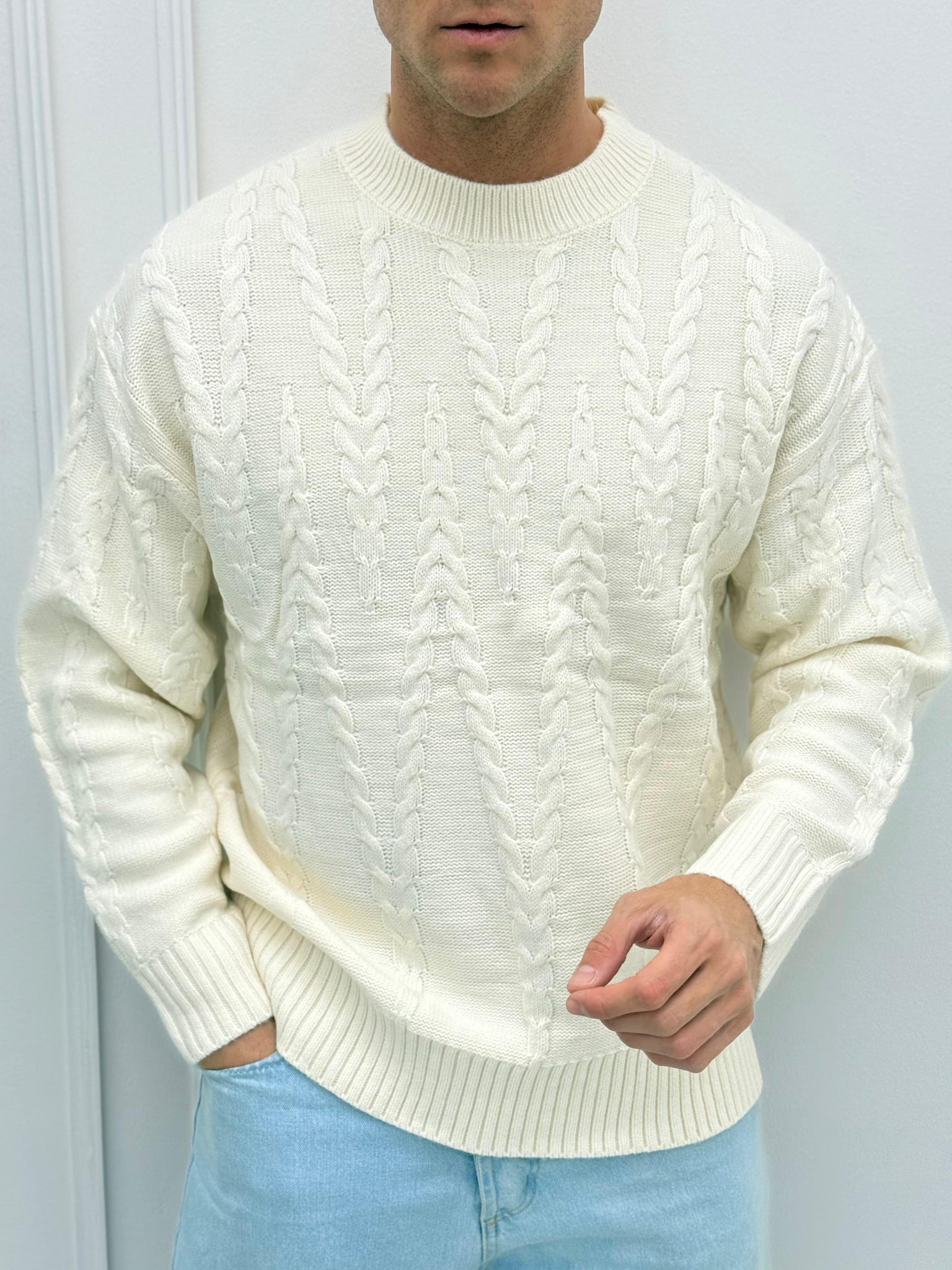 MAGLIONE TRAMA RILIEVO PREMIUM - Tg. XL Bianco