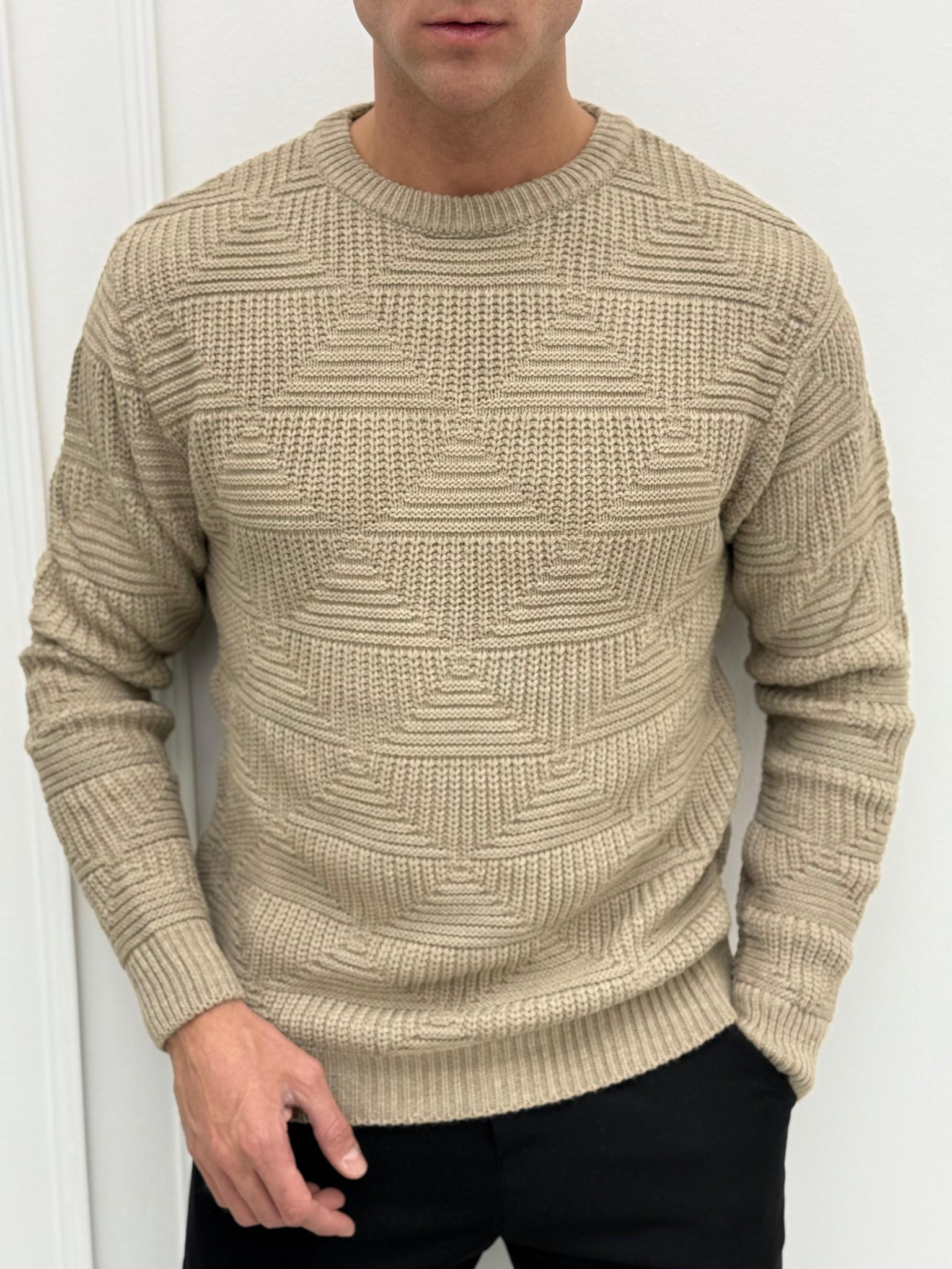 MAGLIONE ROMBI LANA - Tg.S beige