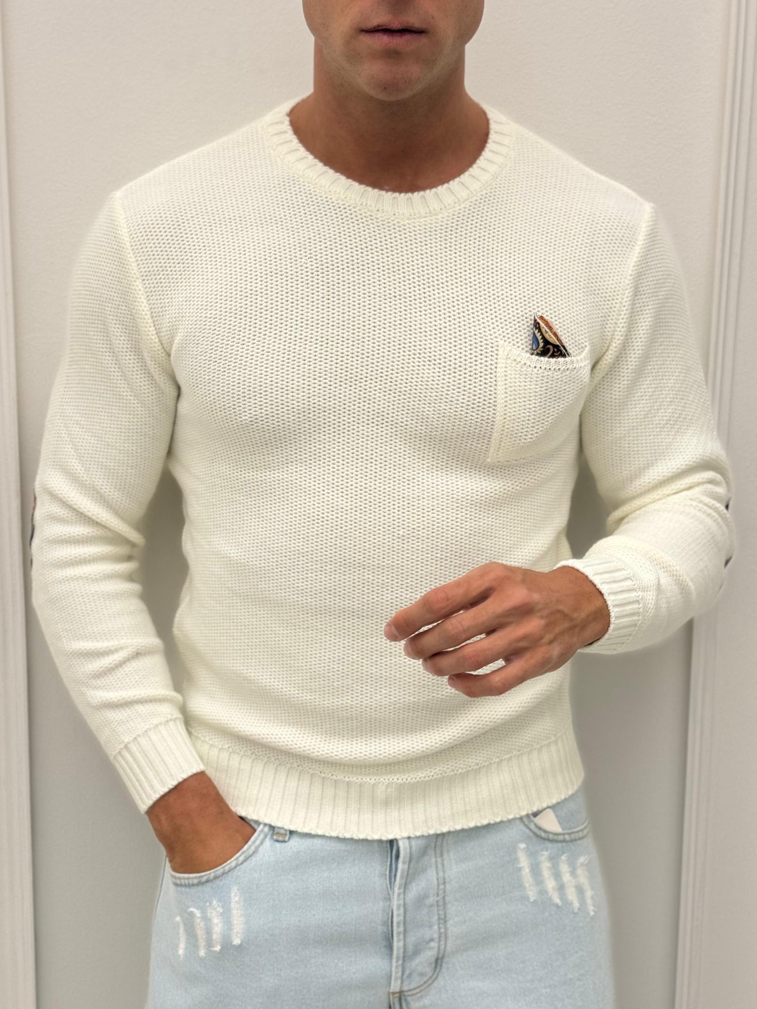 MAGLIONE POCHETTE LANA - ultimo M bianco
